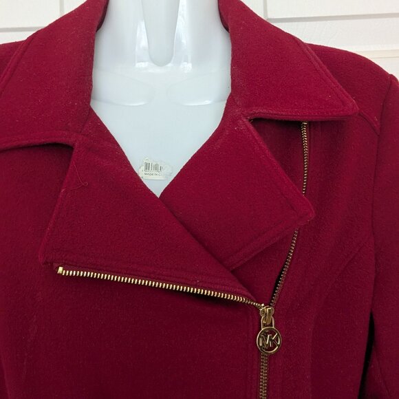 Michael Kors Women's Asymmetrical Belted Wool Blend 3/4 Coat Size PL Red - Picture 3 of 12